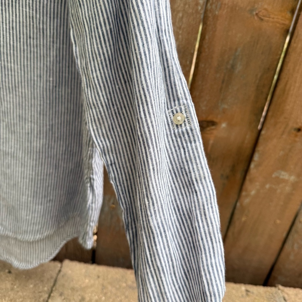 JONES NEW YORK Women’s Blue White Striped Pull Over Linen Shirt Size Large - Picture 5 of 9